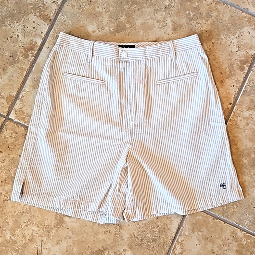 Seersucker Tan and White Striped Shorts